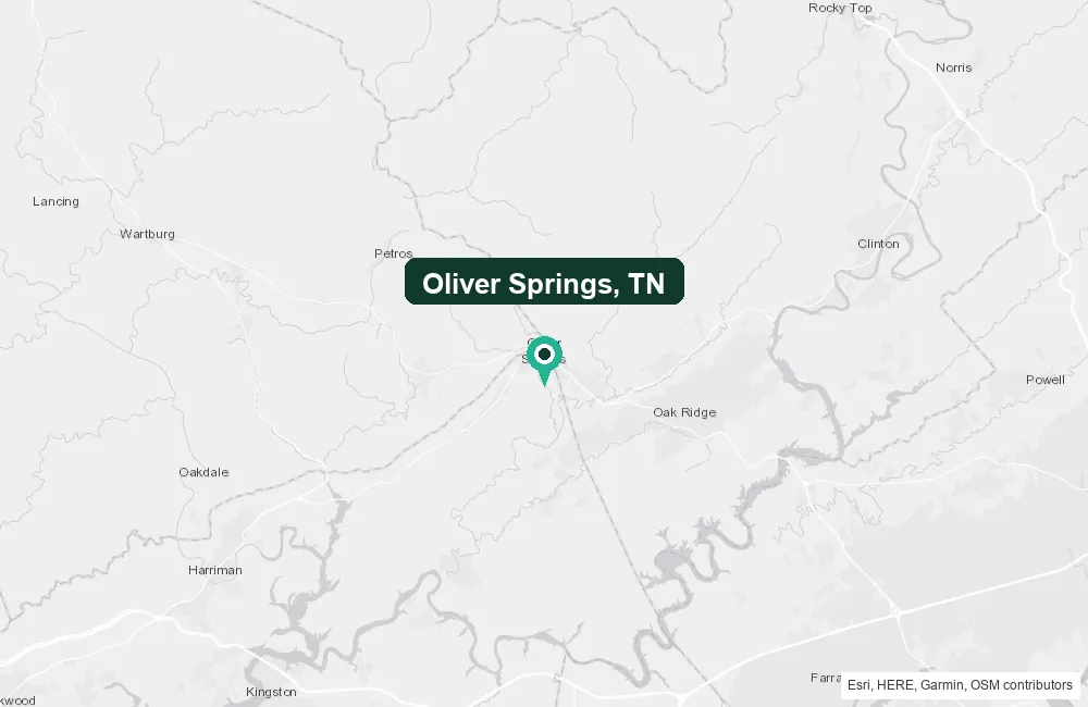 Map of Oliver Springs, Tennessee and the surrounding Roane County area service area
